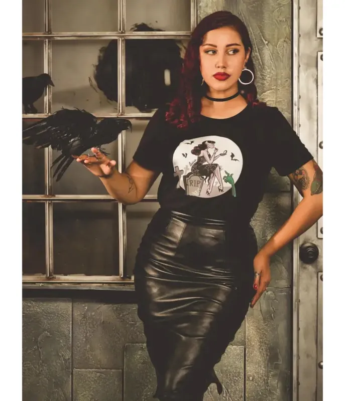 Black Graveyard Glamour Graphic Tee made by Unique Vintage
