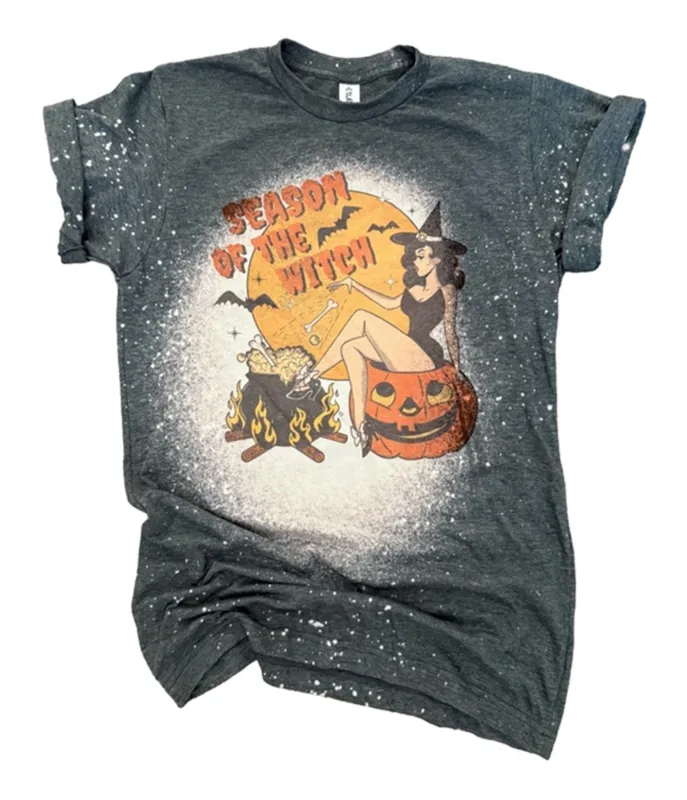 Black Bleached Season of the Witch Vintage Girl Unisex Graphic Tee made by Unique Vintage