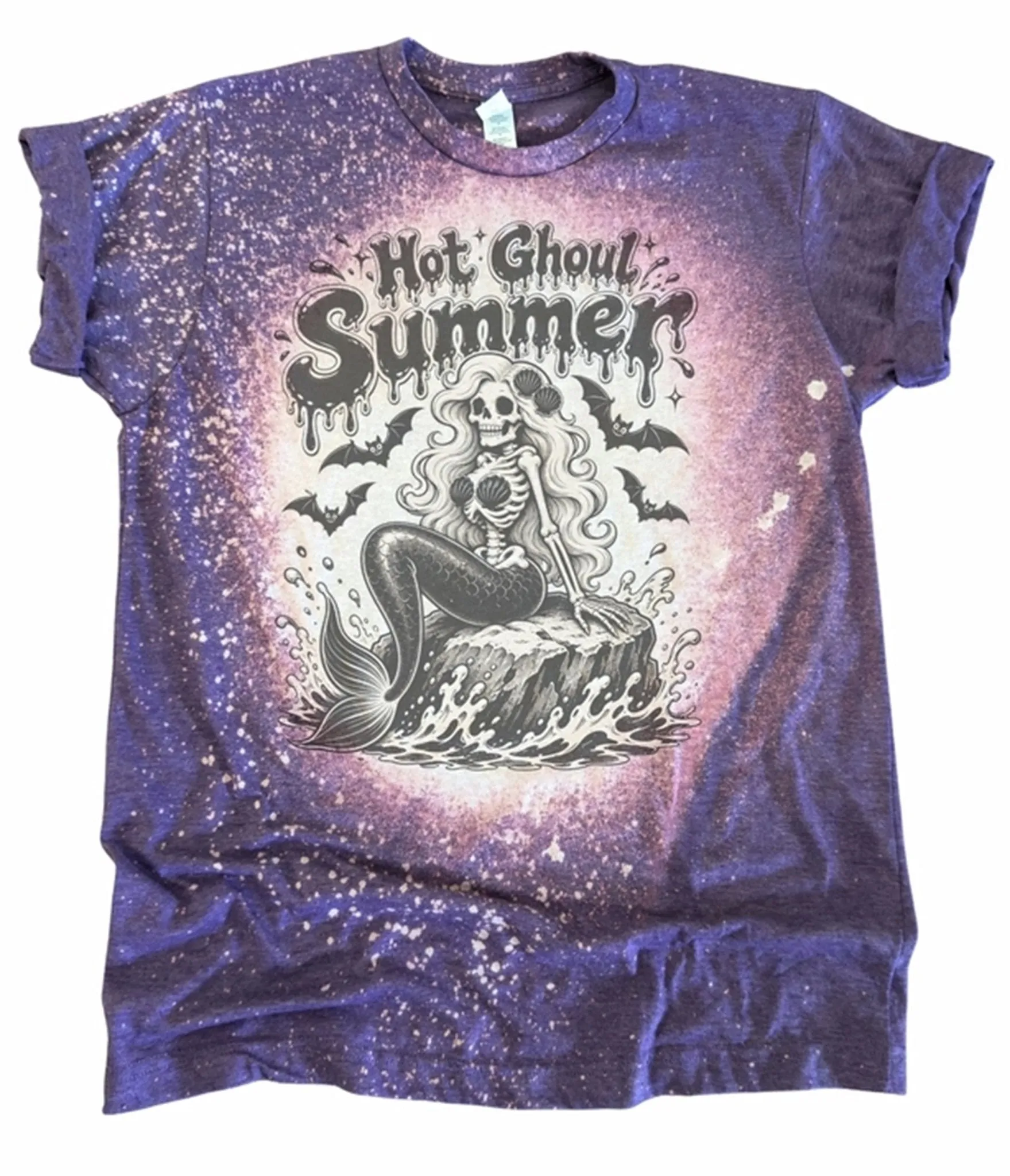 Purple Bleached Hot Ghoul Summer Skeleton Mermaid Unisex Graphic Tee sold by Unique Vintage