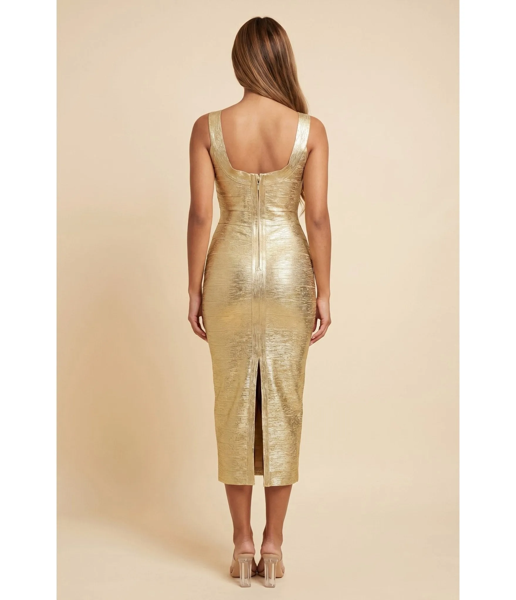 Gold Metallic Tone Bandage Midi Dress sold by Unique Vintage product image thumbnail 2