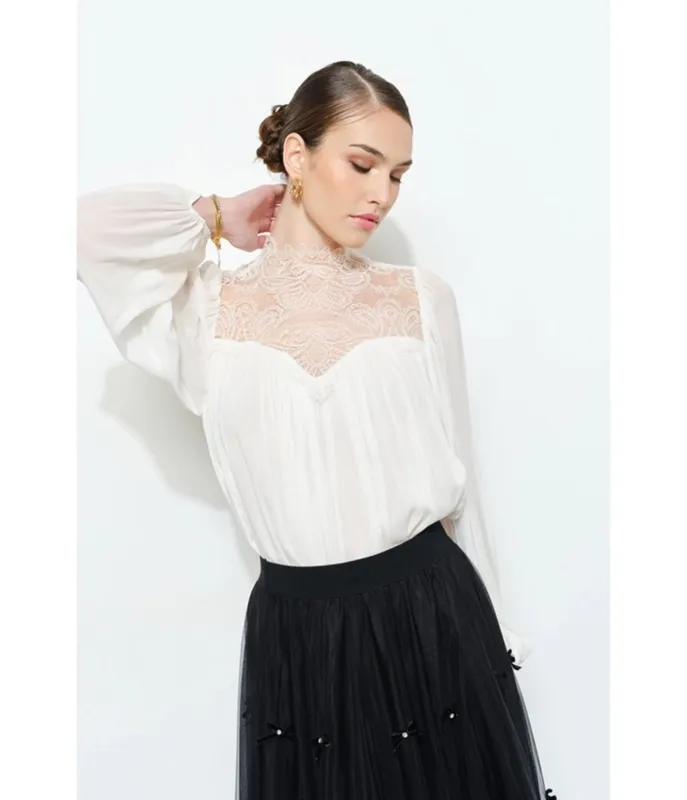Ivory Lace Mock Neck Blouse made by Ina