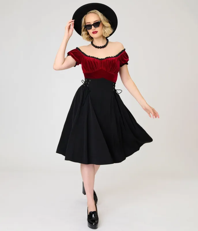 Unique Vintage Black Lace Up Swing Skirt made by Unique Vintage