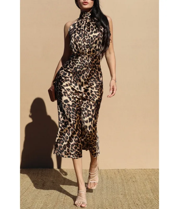 Leopard Print Satin Midi Dress made by Unique Vintage