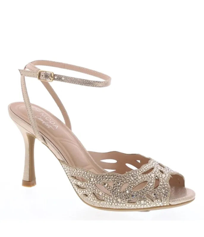Champagne Rhinestone Cutout Peep Toe Heels made by Let's See Style