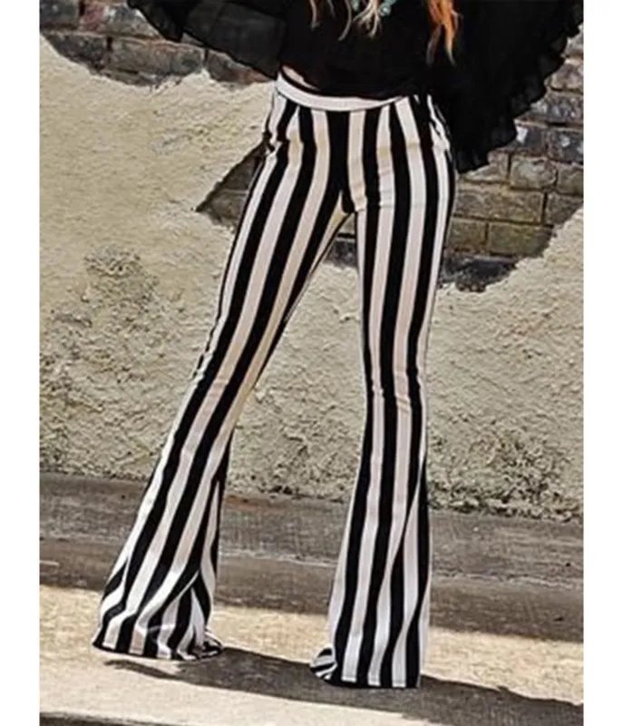 Black & White Stripe Bell Bottom Flare Pants made by Unique Vintage