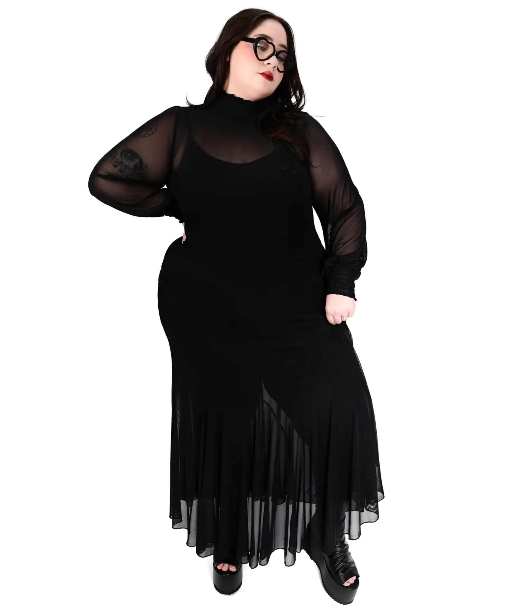 Foxblood Black Mesh Long Sleeve Mary Maxi Dress sold by Unique Vintage product image thumbnail 4