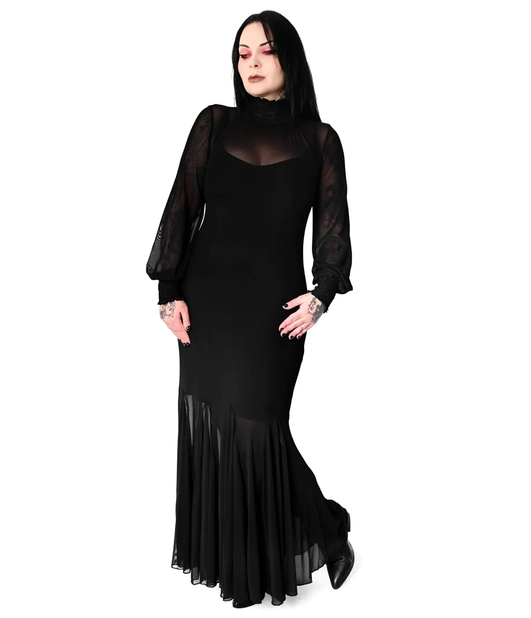 Foxblood Black Mesh Long Sleeve Mary Maxi Dress sold by Unique Vintage