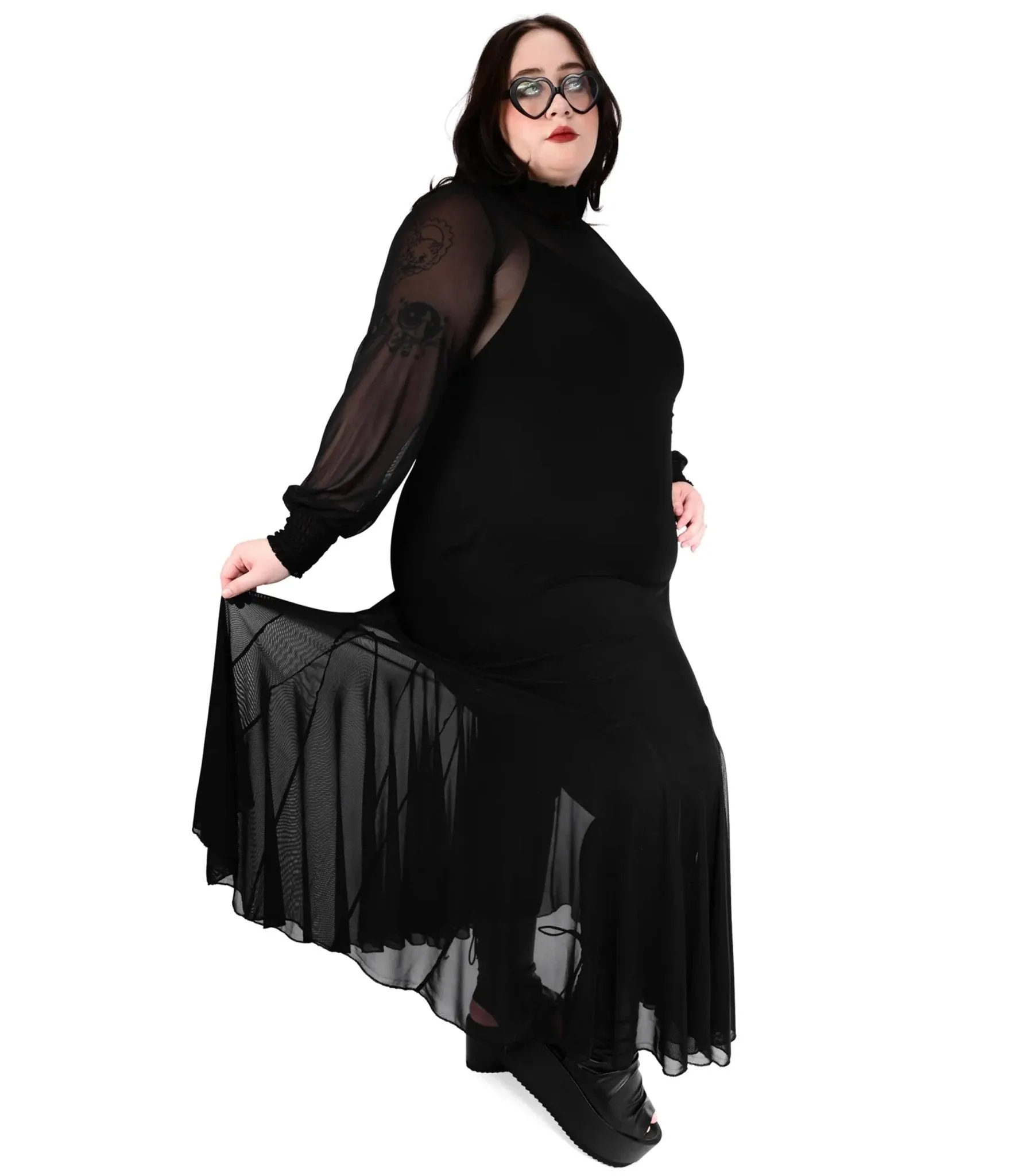 Foxblood Black Mesh Long Sleeve Mary Maxi Dress sold by Unique Vintage product image thumbnail 5