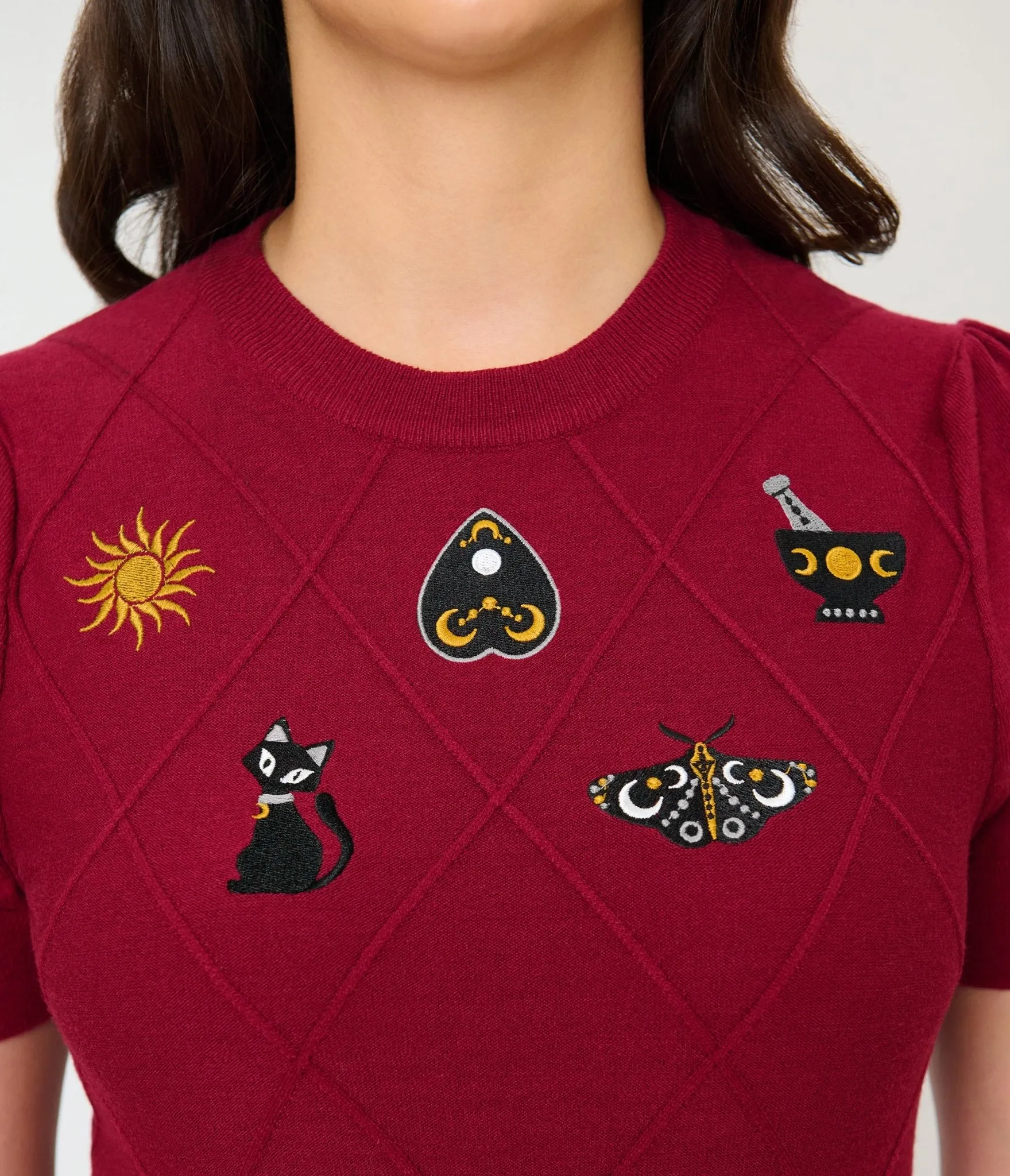 Unique Vintage Burgundy Mystical Icons Embroidered Sweater sold by Unique Vintage product image thumbnail 4