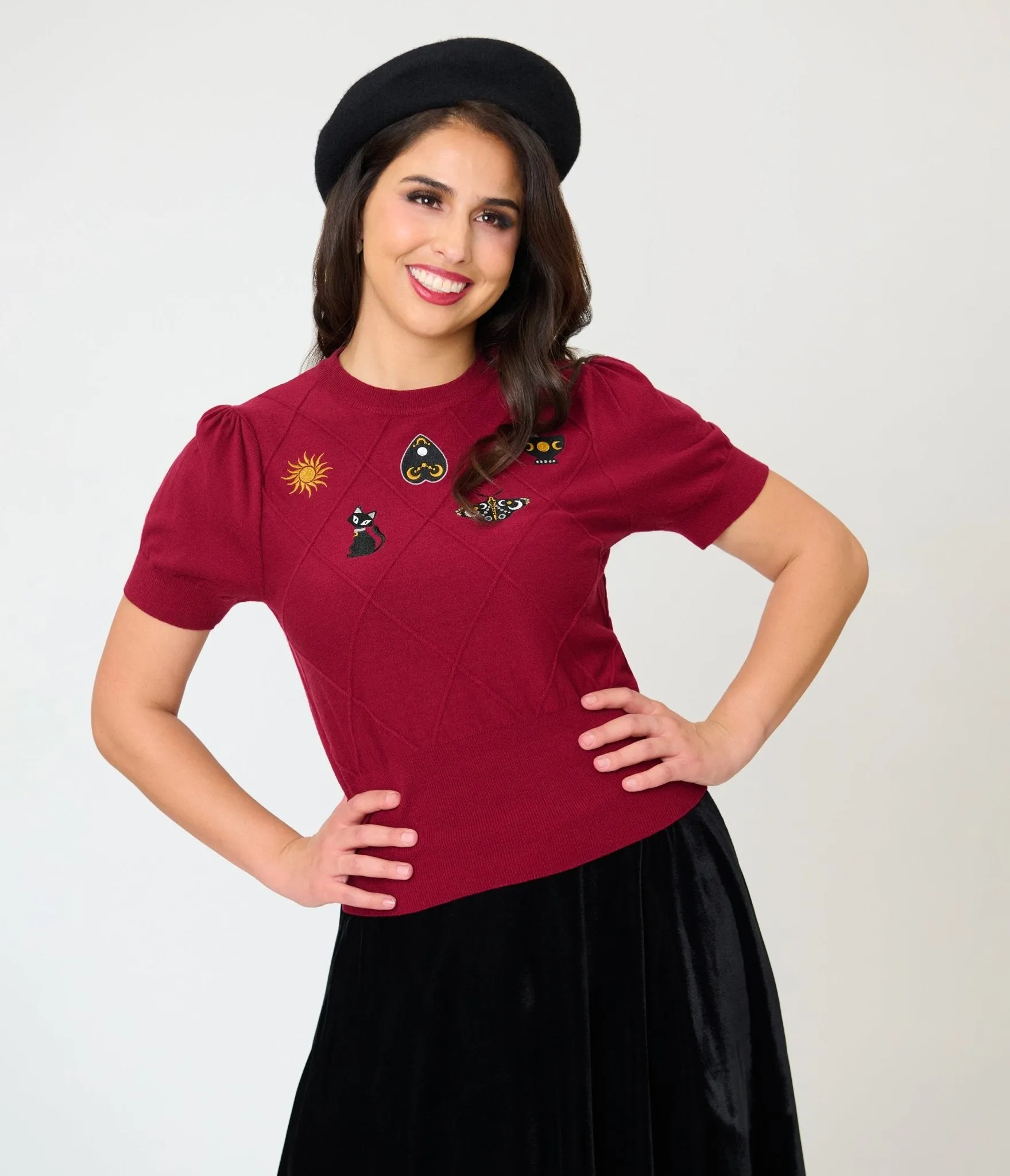 Unique Vintage Burgundy Mystical Icons Embroidered Sweater sold by Unique Vintage product image thumbnail 3