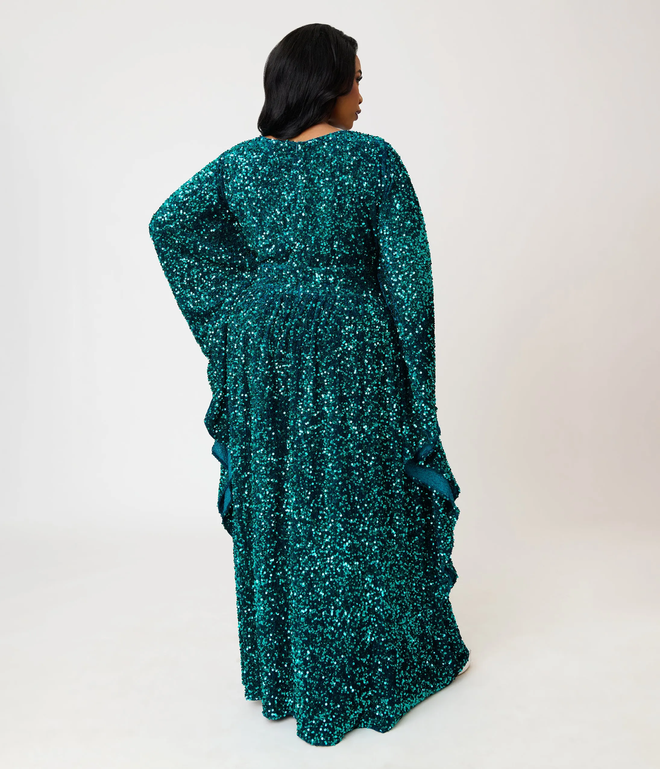 Unique Vintage Plus Size Teal Sequin Flutter Sleeve Dionne Caftan sold by Unique Vintage product image thumbnail 2