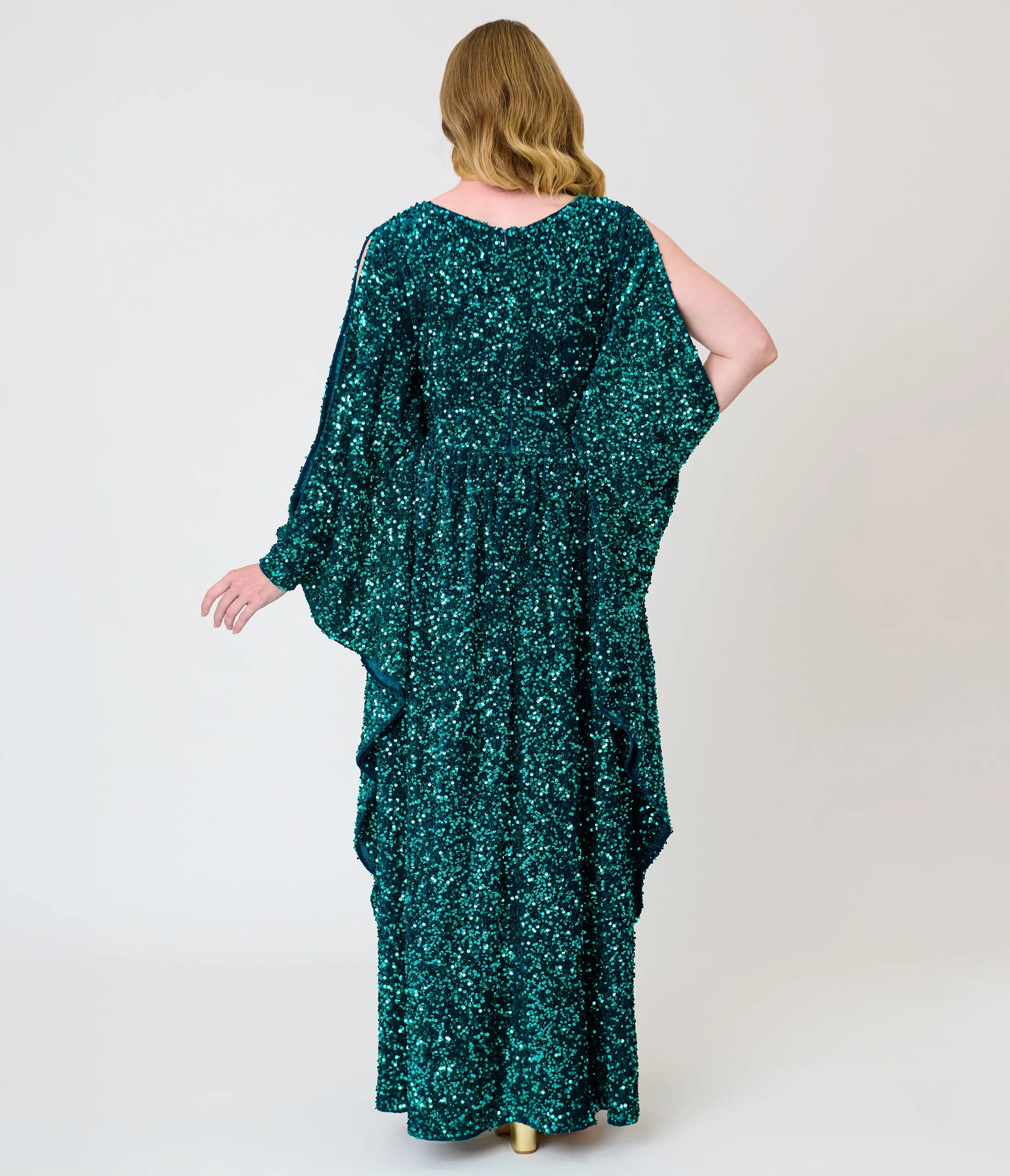 Unique Vintage Teal Sequin Flutter Sleeve Dionne Caftan sold by Unique Vintage product image thumbnail 2