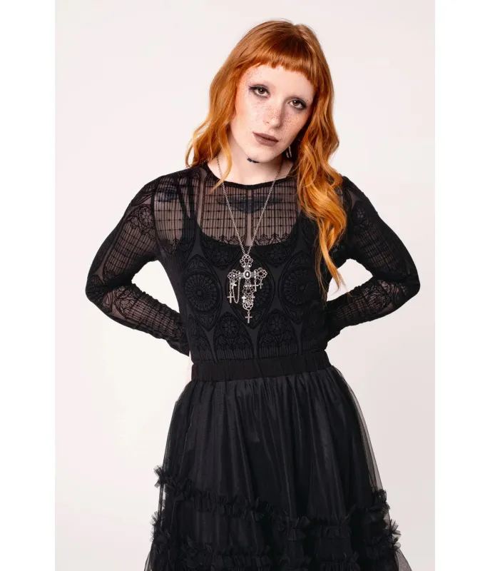 Hell Bunny Black Mesh Mea Culpa Top made by Hell Bunny