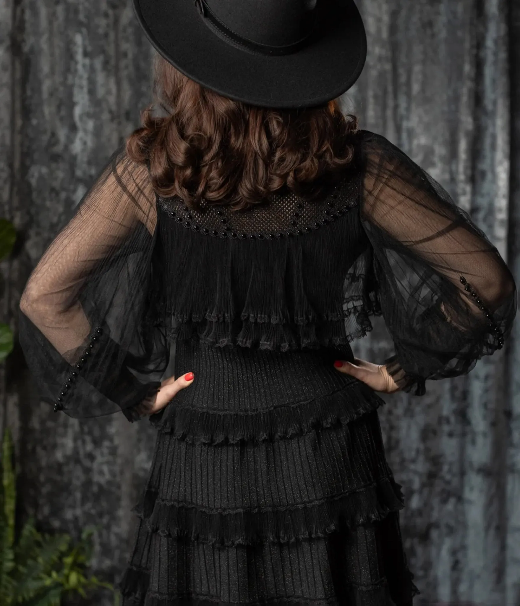 Witchwood Bags Black Mesh Ruffle Lola Mini Dress sold by Unique Vintage product image thumbnail 3