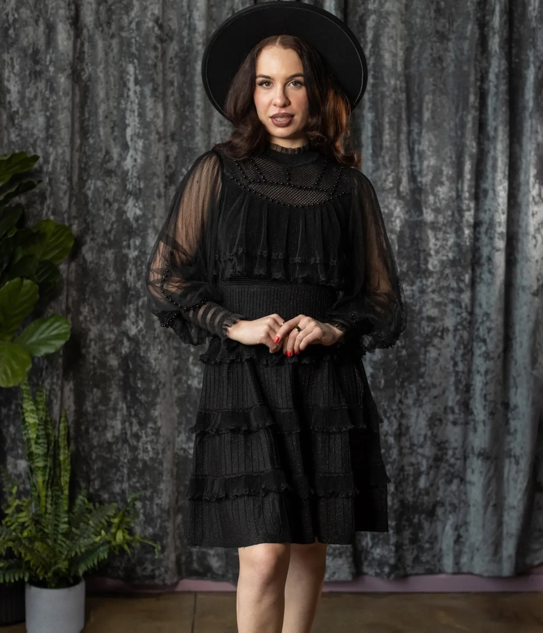 Witchwood Bags Black Mesh Ruffle Lola Mini Dress sold by Unique Vintage