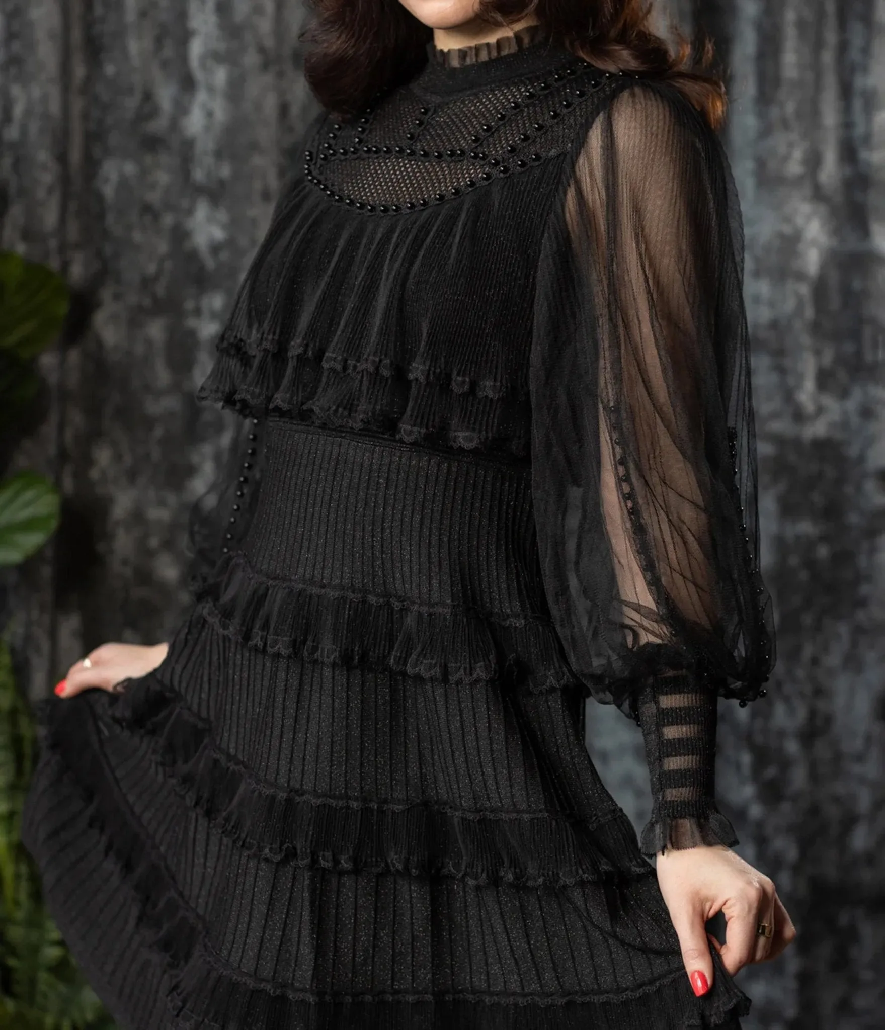 Witchwood Bags Black Mesh Ruffle Lola Mini Dress sold by Unique Vintage product image thumbnail 2