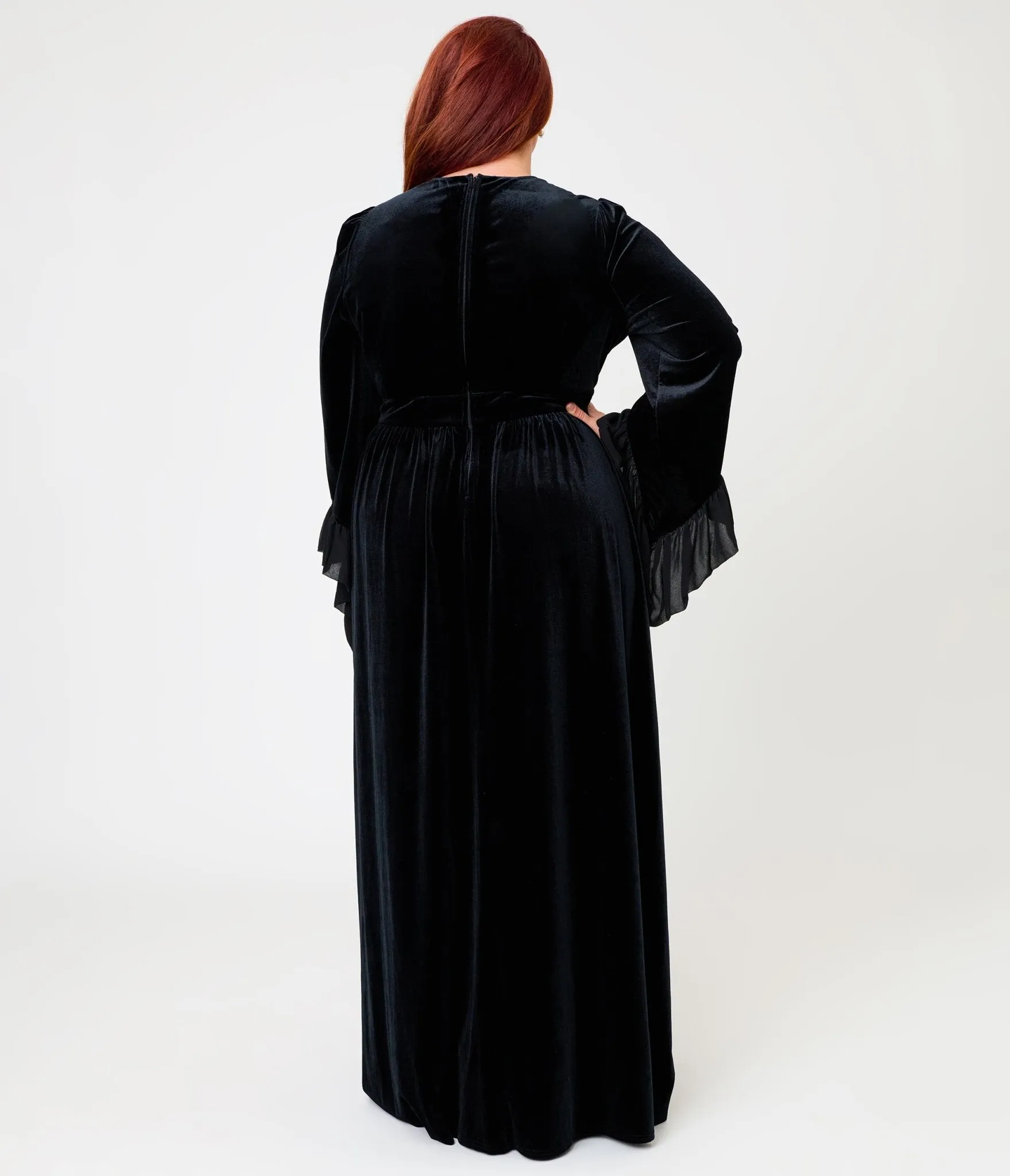 Practical Magic x Unique Vintage Plus Size Black Velvet Lily Of The Valley Embroidered Maxi Dress sold by Unique Vintage product image thumbnail 2