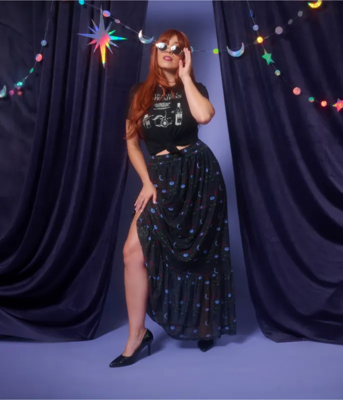Practical Magic x Smak Parlour Midnight Garden Boho Maxi Skirt made by Unique Vintage
