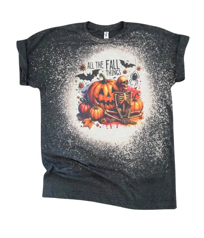 Black All the Fall Things Bleached Unisex Graphic Tee made by Unique Vintage
