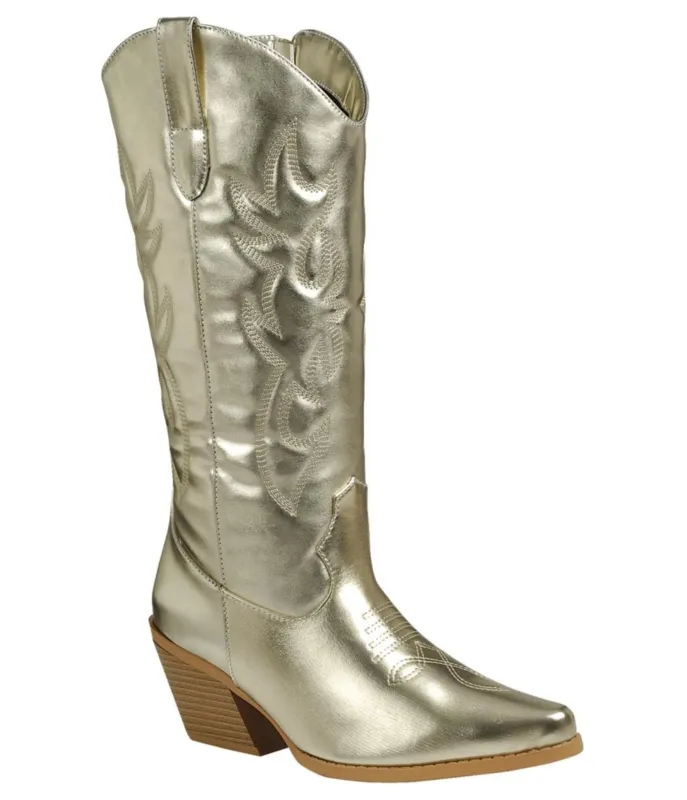 Gold Metallic Embroidered Cowboy Boots made by Unique Vintage