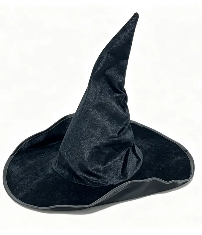 Black Velvet Wide Brim Witch Hat made by Unique Vintage