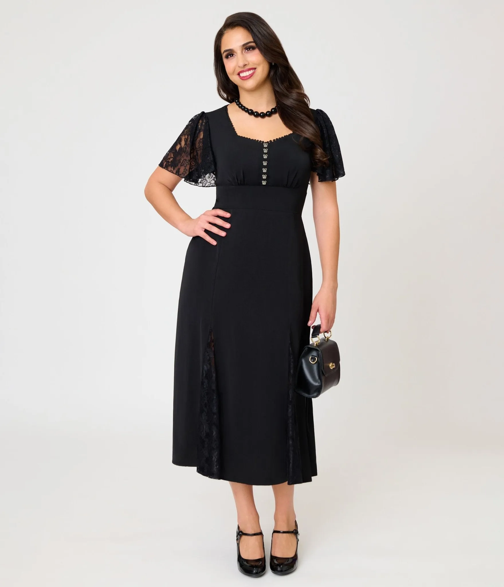 Unique Vintage Black & Lace Gloria Midi Dress sold by Unique Vintage product image thumbnail 3