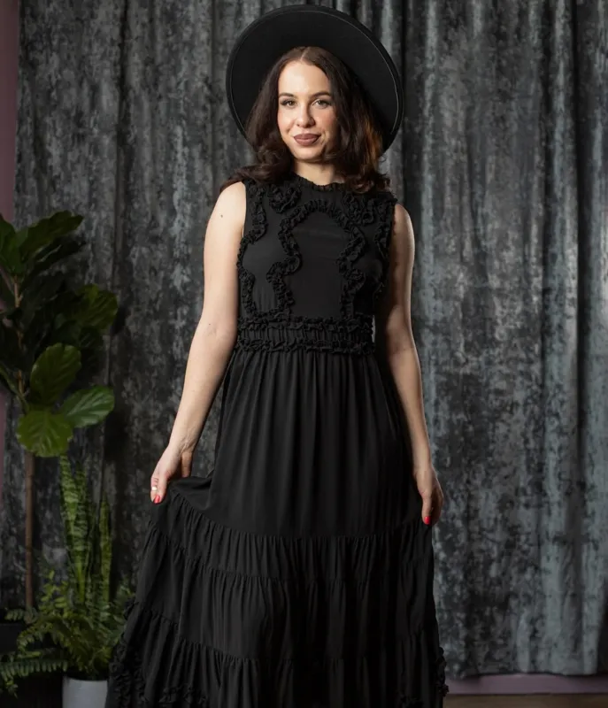 Witchwood Bags Black Kalma Ruffle Maxi Dress made by Unique Vintage