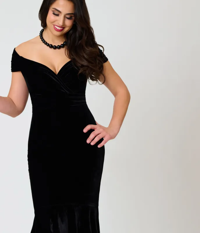 Unique Vintage Black Velvet Off The Shoulder Pamela Dress made by Unique Vintage