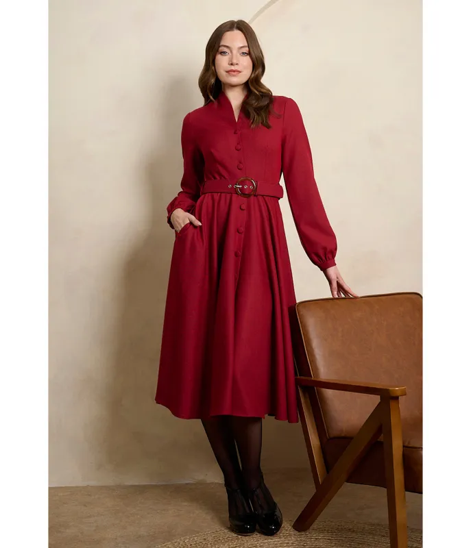 Banned Burgundy Belted Tiziana Midi Dress made by Unique Vintage