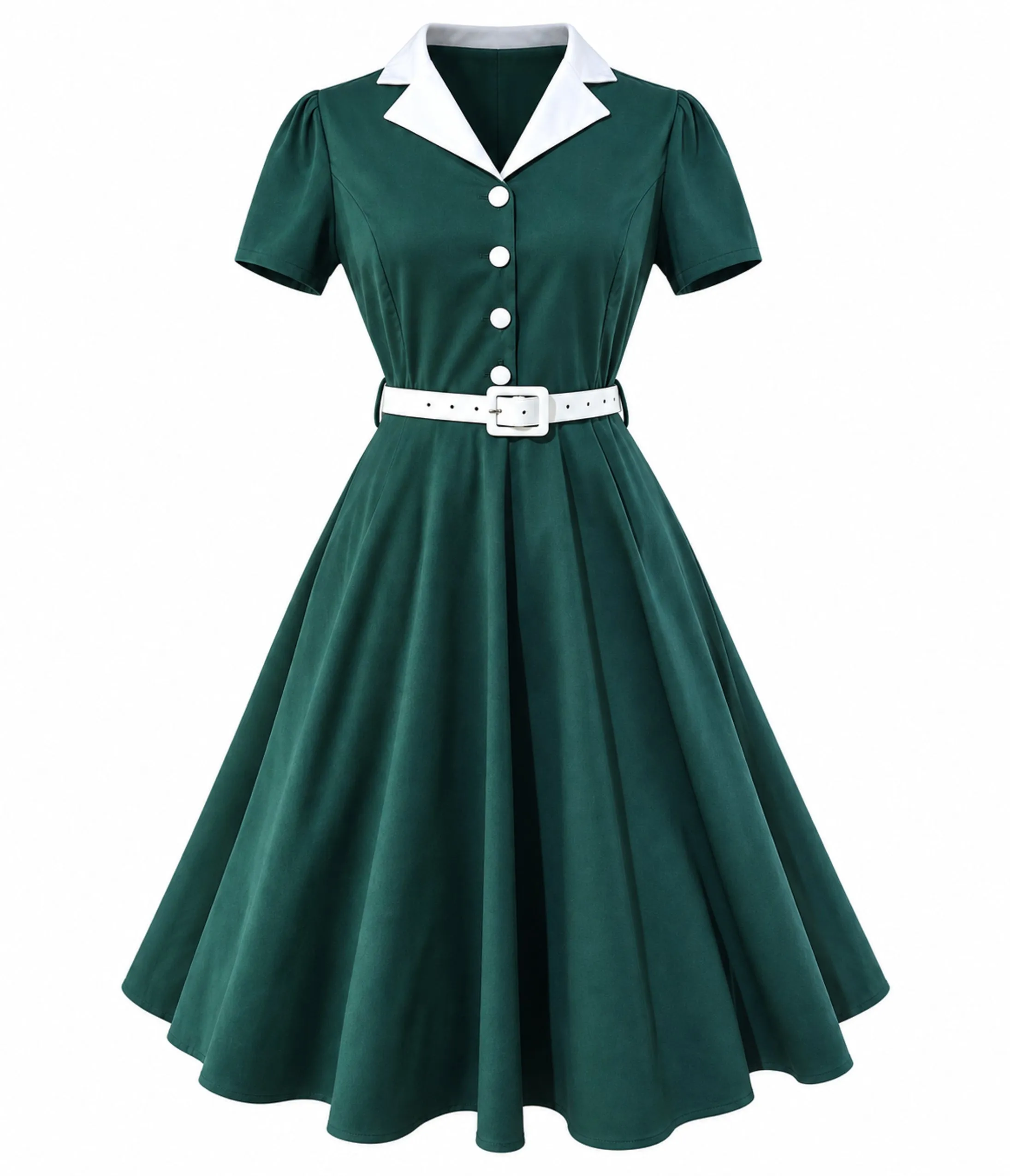 Teal & White Collared Swing Dress sold by Unique Vintage product image thumbnail 2
