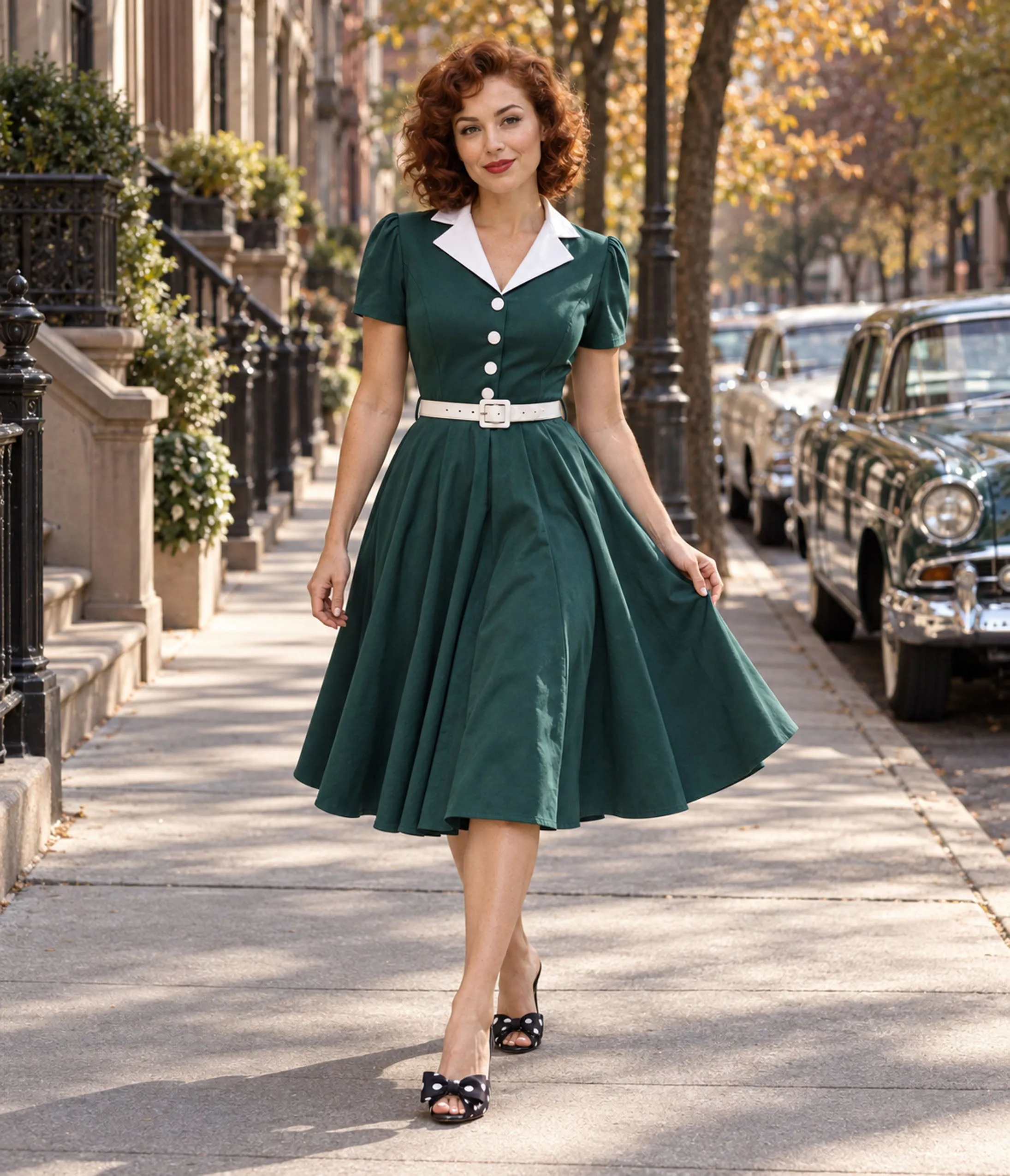 Teal & White Collared Swing Dress sold by Unique Vintage