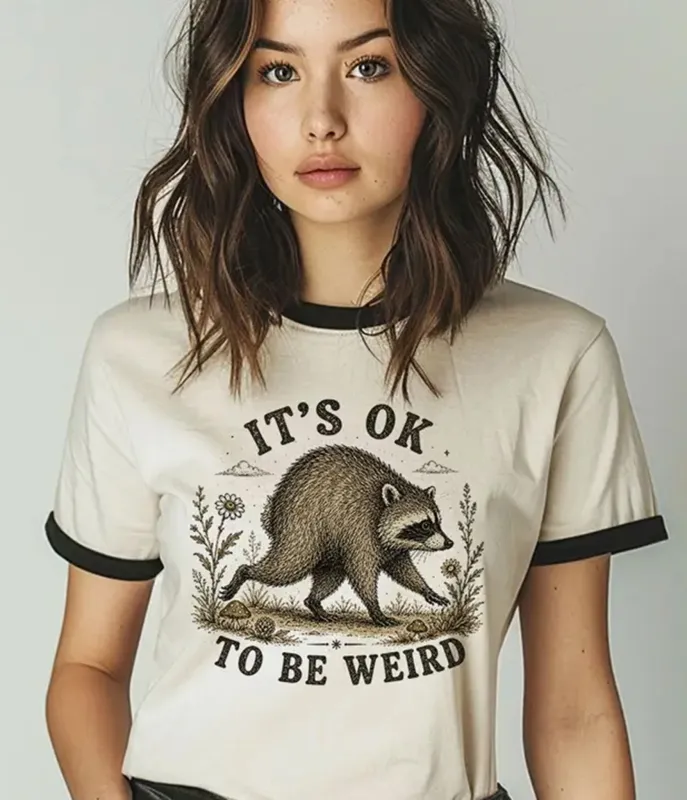 Ivory Jimothy Raccoon Ringer Graphic Tee made by Unique Vintage