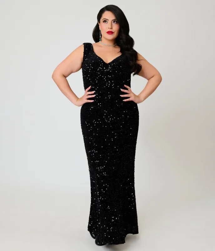 Unique Vintage Plus Size Black Sequin Goldwyn Gown made by Unique Vintage