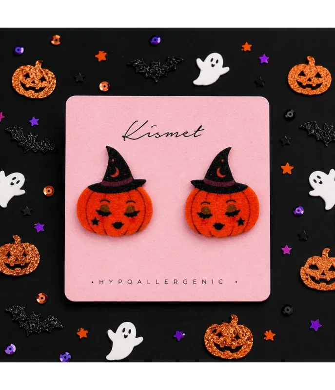 Blushing Pumpkin Witch Hat Stud Earrings made by Unique Vintage