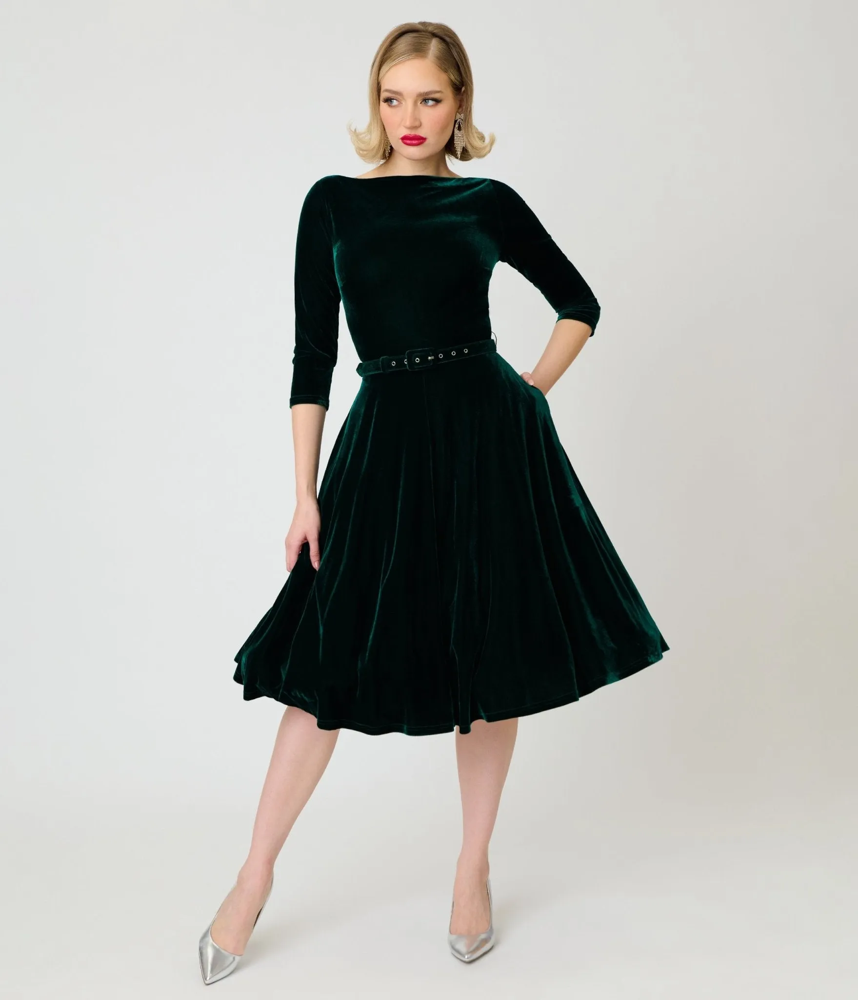 Unique Vintage Emerald Velvet Devon Swing Dress sold by Unique Vintage product image thumbnail 5