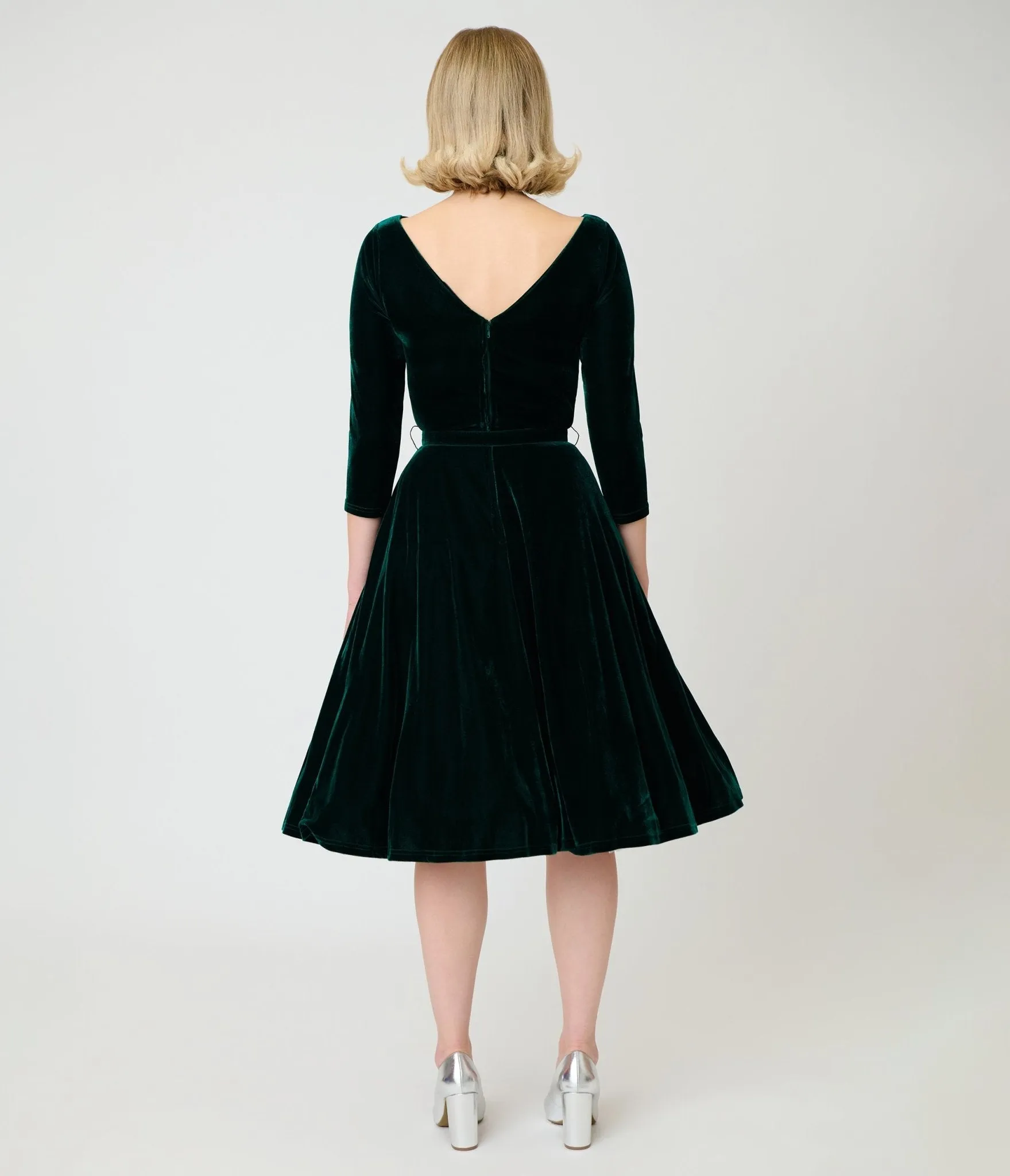 Unique Vintage Emerald Velvet Devon Swing Dress sold by Unique Vintage product image thumbnail 2