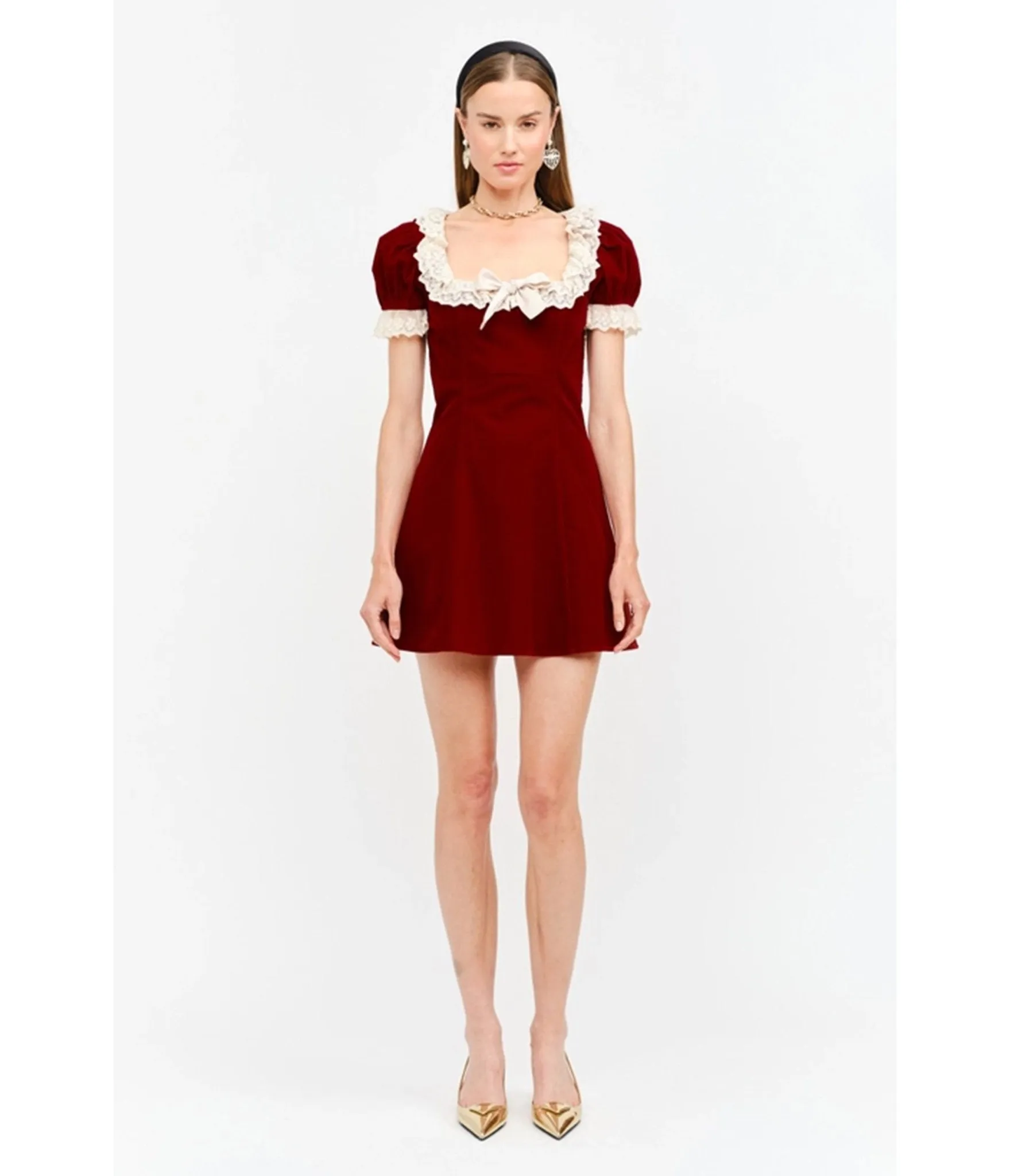 Burgundy & Ivory Lace Gabriela Mini Dress sold by Unique Vintage