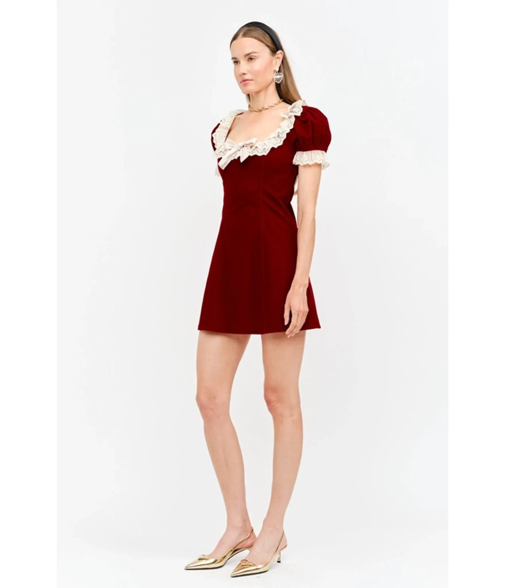 Burgundy & Ivory Lace Gabriela Mini Dress sold by Unique Vintage product image thumbnail 4
