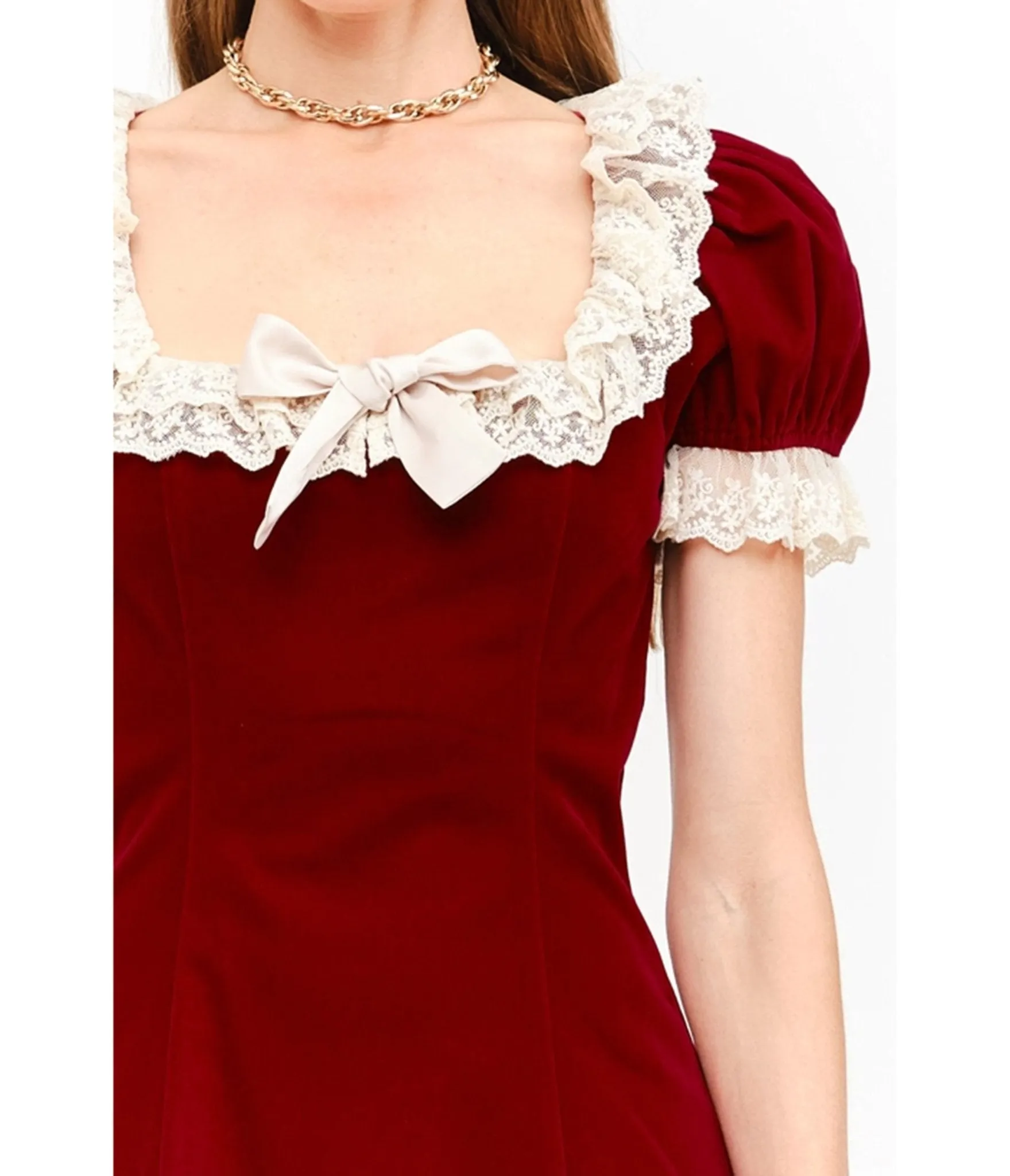 Burgundy & Ivory Lace Gabriela Mini Dress sold by Unique Vintage product image thumbnail 2