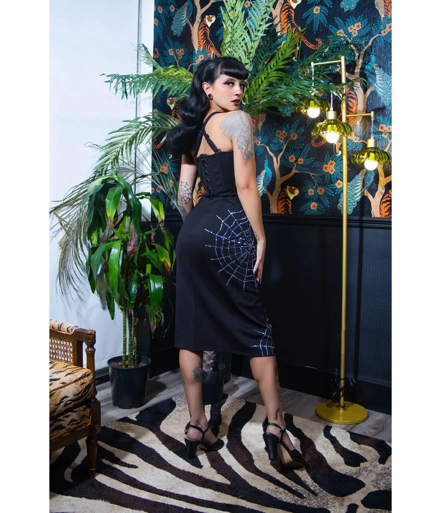 Elle Rebel Black Spiderweb Glamour Ghoul Pencil Dress sold by Unique Vintage product image thumbnail 3