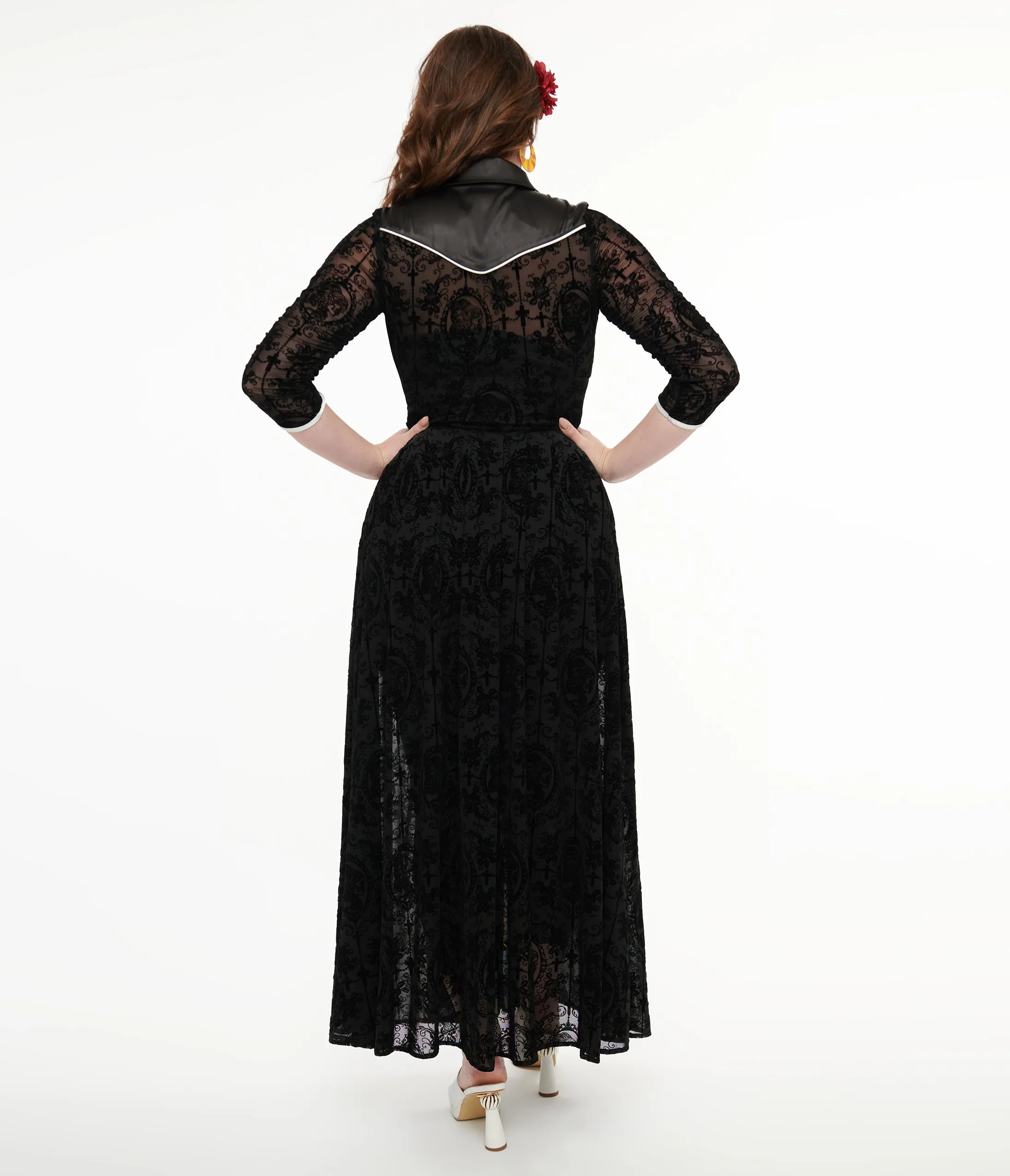 Unique Vintage 1950s Black Flocked La Caterina Dia De Los Muertos Western Duster sold by Unique Vintage product image thumbnail 3