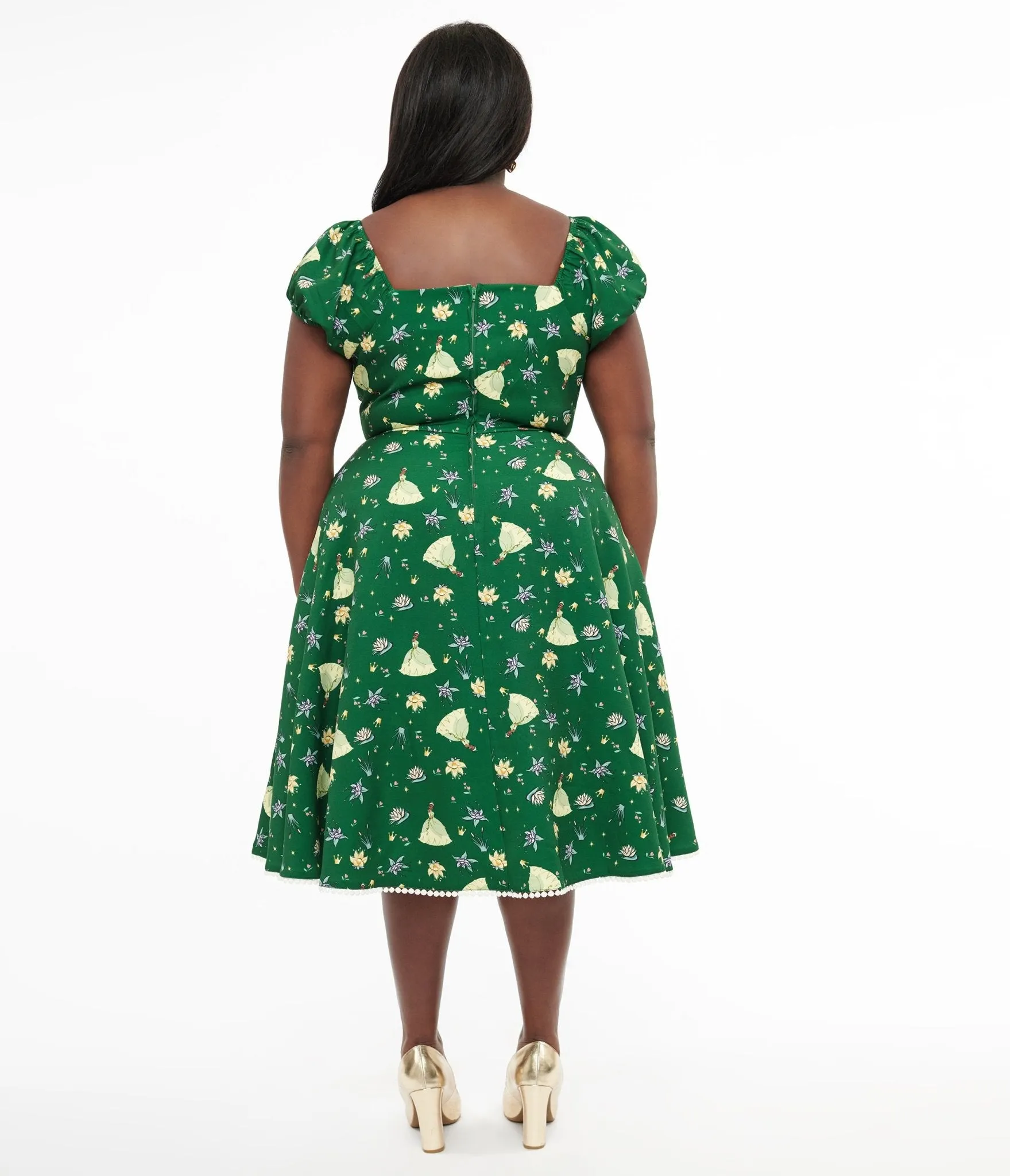 Disney Princess collection by Unique Vintage Plus Size Green Princess Tiana All Over Print Swing Dress sold by Unique Vintage product image thumbnail 2