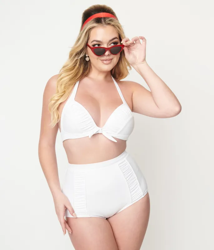 Unique Vintage White Ruched Swim Bottom sold by Unique Vintage