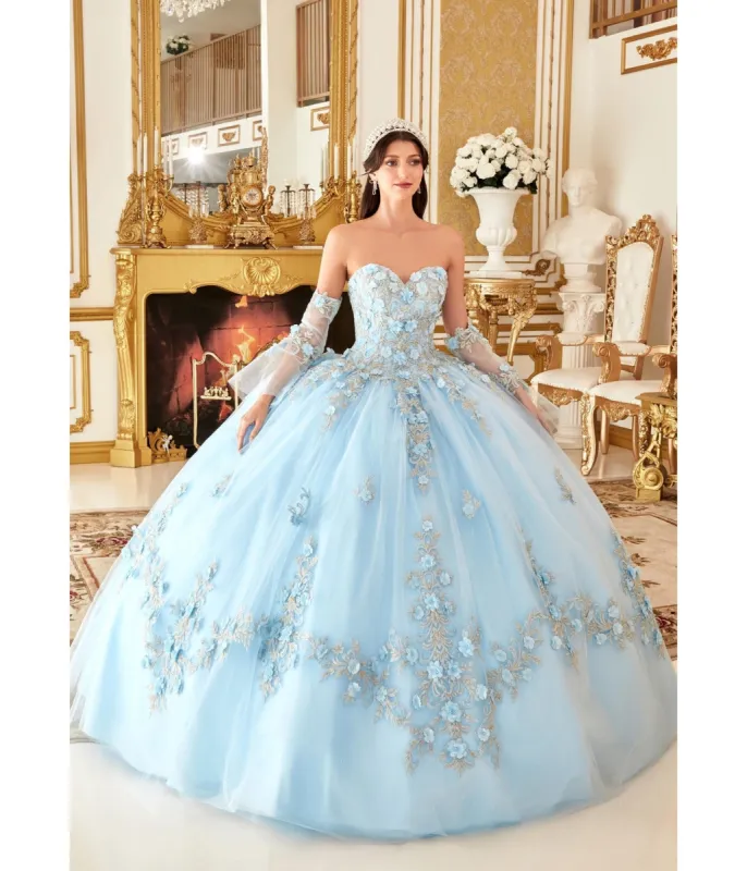 Ladivine by Cinderella Divine Light Blue Floral Tulle Princess Ball Gown sold by Unique Vintage
