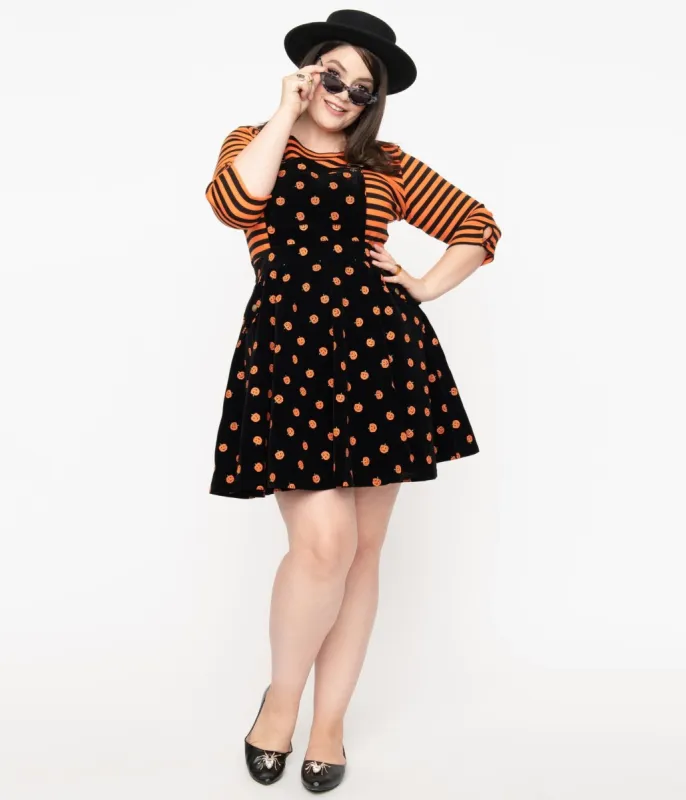 Unique Vintage Plus Size 1960s Black & Orange Pumpkin Patch Corduroy Brionne Pinafore Skirt sold by Unique Vintage