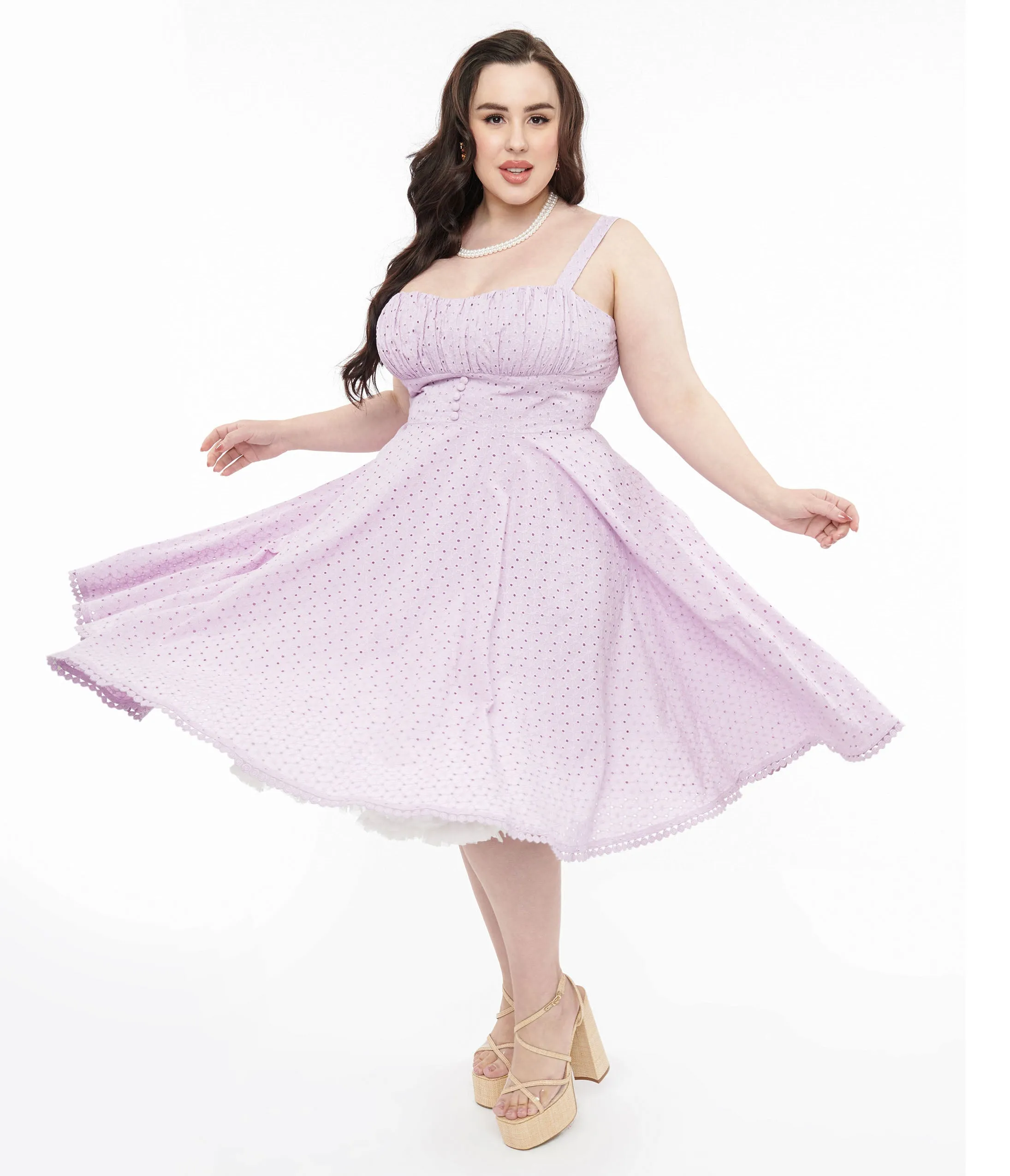 Plus Size Lavender Cotton Eyelet Valerie Swing Dress sold by Unique Vintage