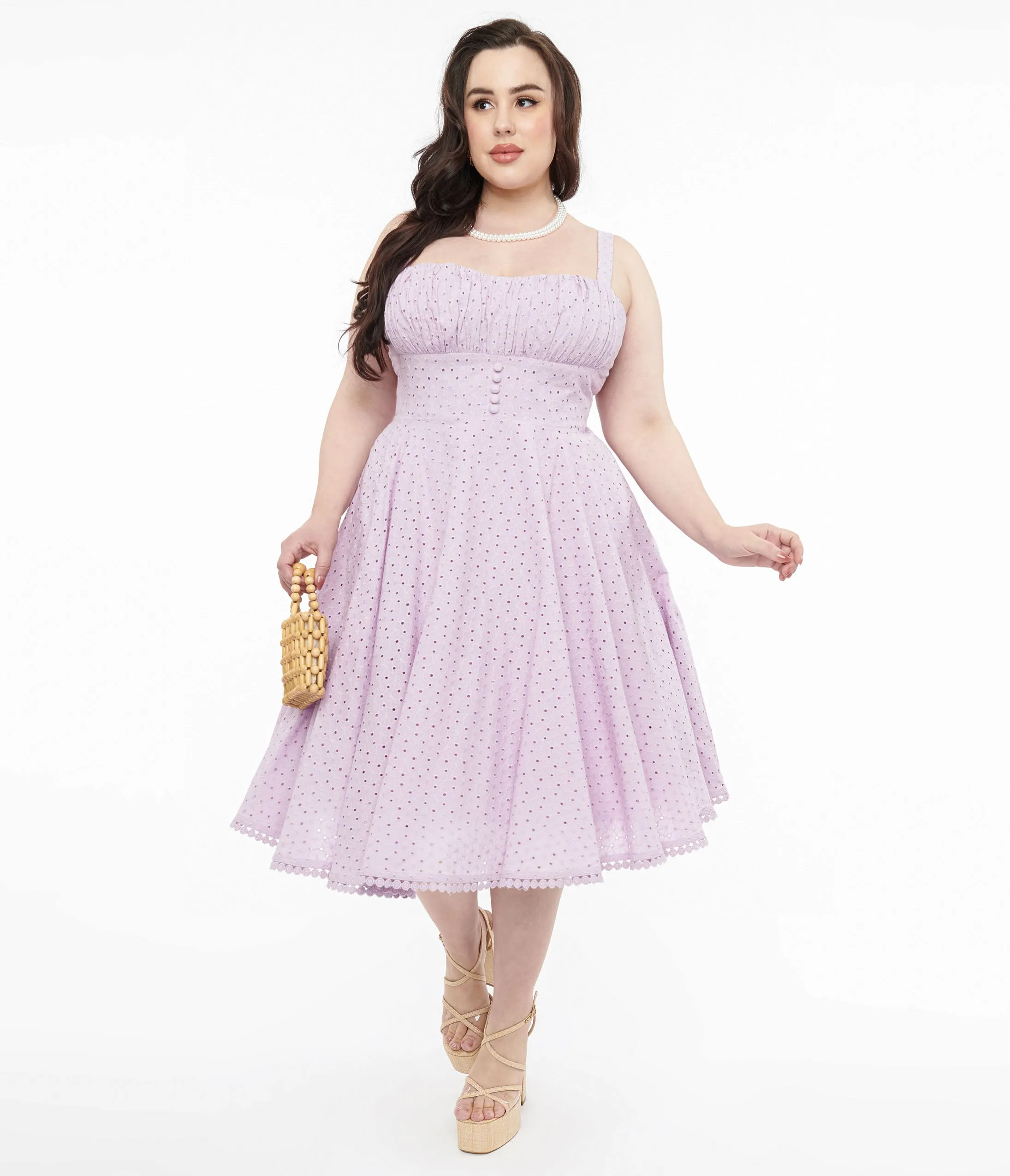 Plus Size Lavender Cotton Eyelet Valerie Swing Dress sold by Unique Vintage product image thumbnail 3