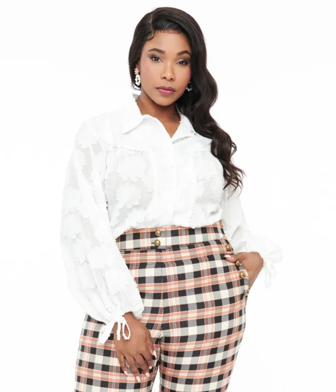 Unique Vintage Plus Size White Floral Francesca Blouse sold by Unique Vintage