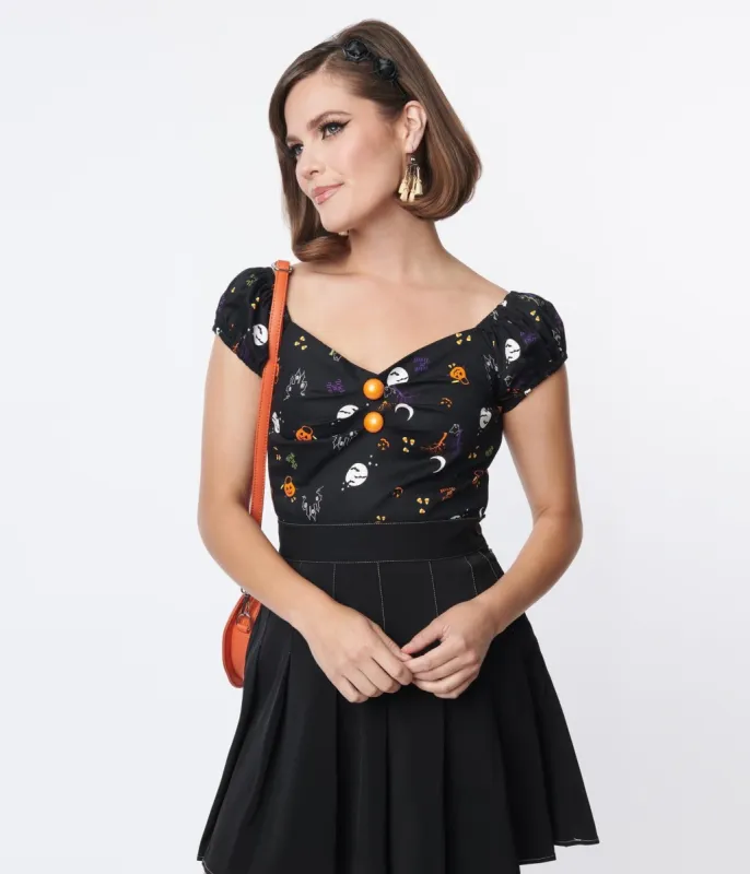 Collectif Black All Hallows Eve Dolores Top sold by Unique Vintage