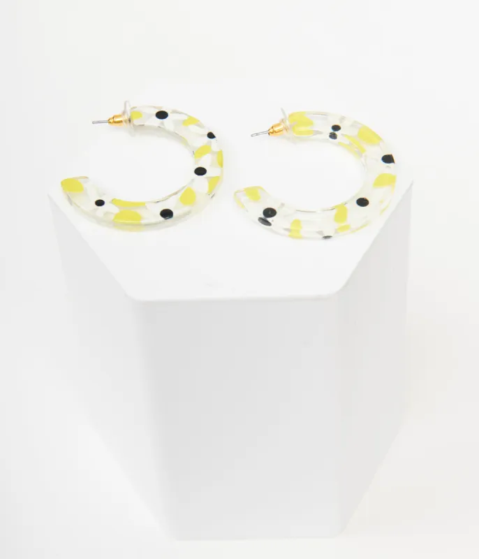 1960s White & Yellow Daisy Hoop Earrings sold by Unique Vintage